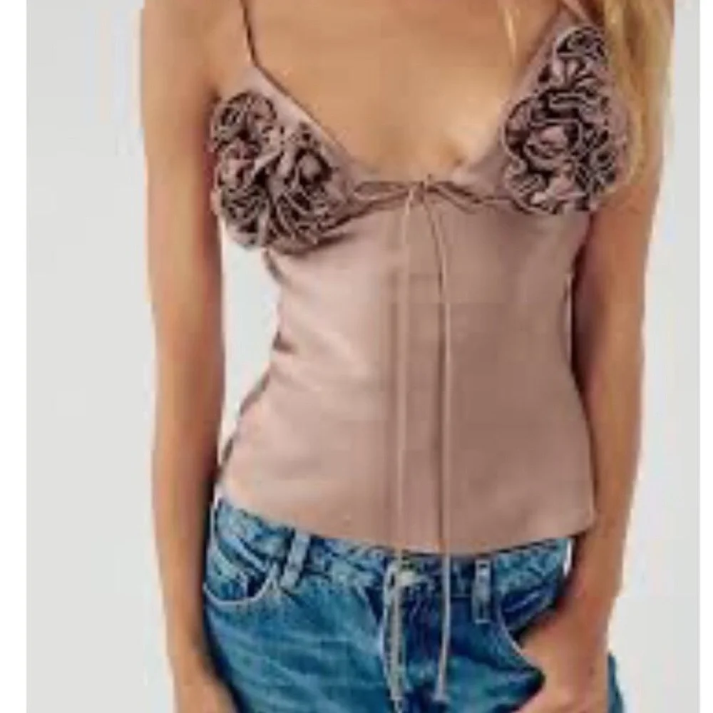 Zara Women's Ruffled Satin Camisole - Pink - Picture 2 of 6